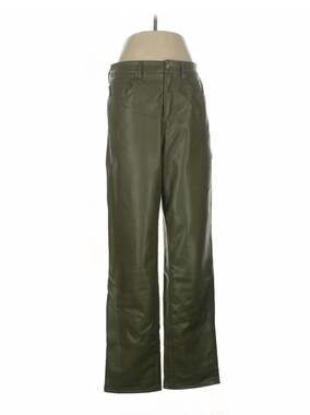 H&M Divided Faux Leather Pants Size 8 Olive Green Wide Leg Trousers